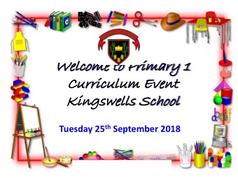 Welcome  come to Primary  imary 1  1  Cu  Curri  rriculum  culum Eve  vent  nt  Ki  Kingswe