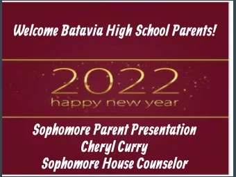 Welcome Batavia High School Parents!  Sophomore Parent Presentation  Cheryl Curry  Sophomore House