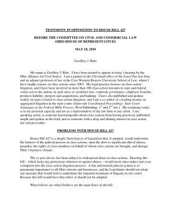 TESTIMONY IN OPPOSITION TO HOUSE BILL 427  BEFORE THE COMMITTEE ON CIVIL AND COMMERCIAL LAW  OHIO
