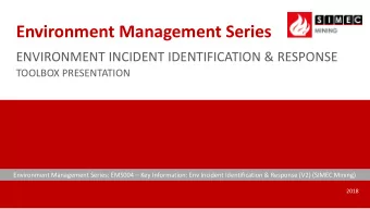 Environment Management Series  ENVIRONMENT INCIDENT IDENTIFICATION &amp; RESPONSE  TOOLBOX
