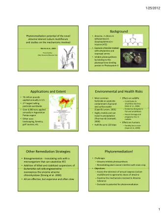 Background Phytoremediation potential of the novel  Atrazine, 2  chloro  4