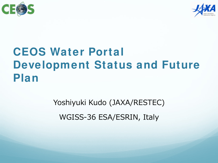 ceos water portal development status and future plan