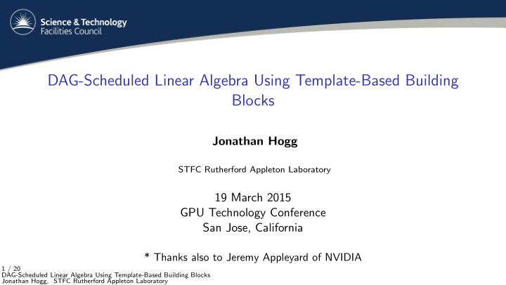 dag scheduled linear algebra using template based