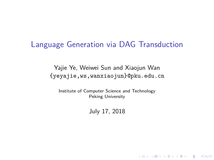 language generation via dag transduction