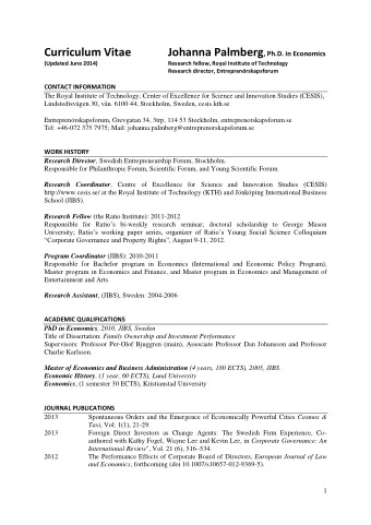2012  Inherited Corporate Control and Investment Performance, Co-authored with Johan Eklund and