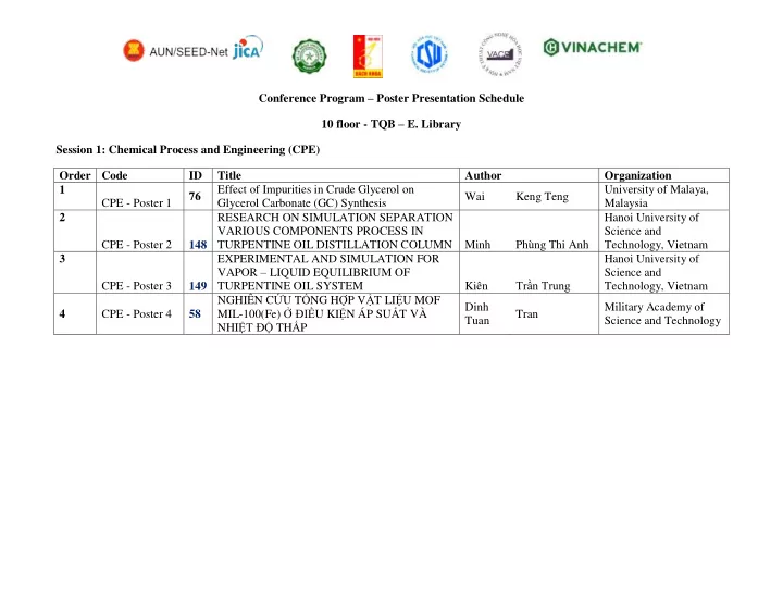 conference program poster presentation schedule 10 floor