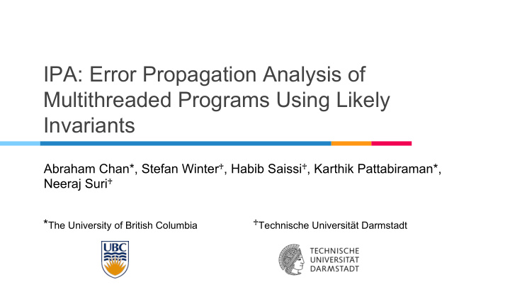ipa error propagation analysis of multithreaded programs