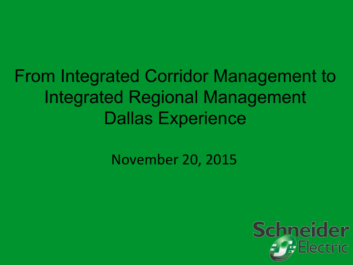 from integrated corridor management to integrated