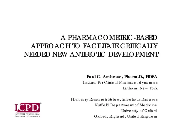 a pharmacome t ri c base d approach t o f aci l i t at e