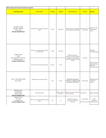 2020 Technical Field Awards Presentation Schedule  Presentation Date  Name of Award  First Name