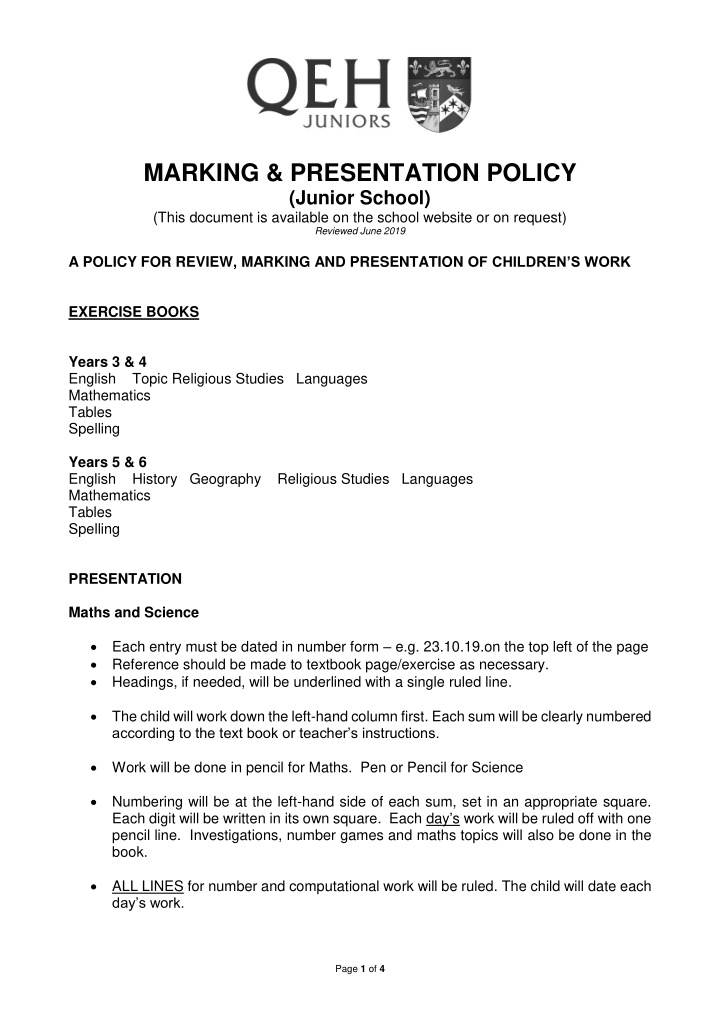 marking presentation policy