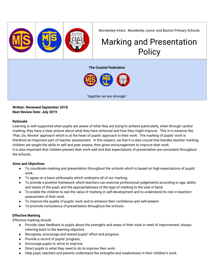 marking and presentation policy