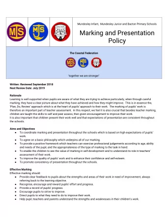 Marking and Presentation  Policy  The Coastal Federation  together we are stronger  Written: