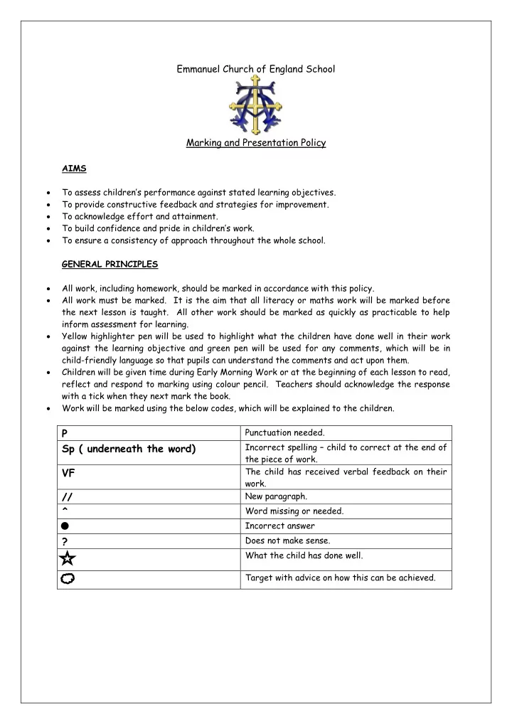 emmanuel church of england school marking and