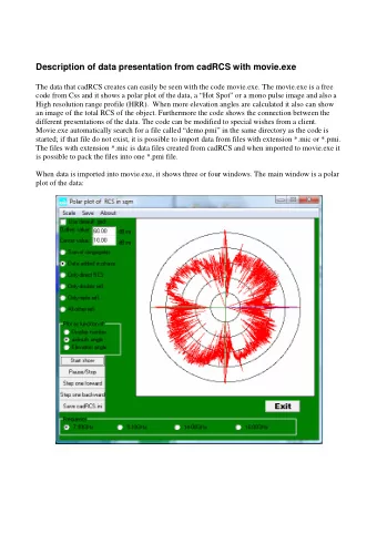 Description of data presentation from cadRCS with movie.exe  The data that cadRCS creates can