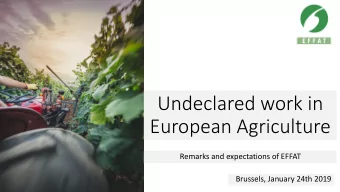 European Agriculture  Remarks and expectations of EFFAT  Brussels, January 24th 2019  Agricultural