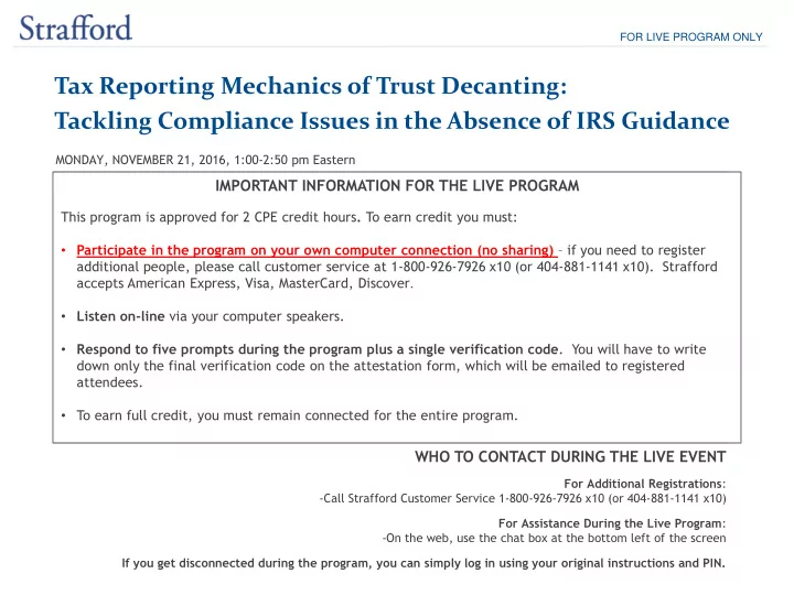 for live program only tax reporting mechanics of trust