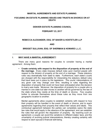 MARITAL AGREEMENTS AND ESTATE PLANNING:  FOCUSING ON ESTATE PLANNING ISSUES AND TRUSTS IN DIVORCE