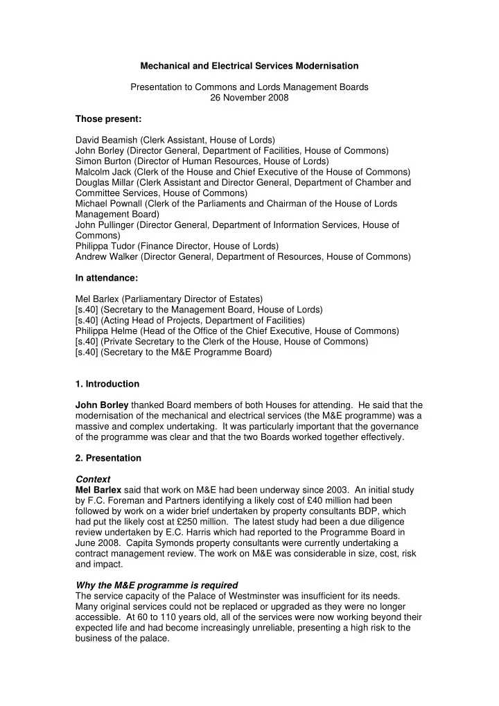 mechanical and electrical services modernisation