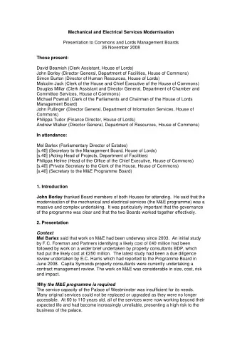 Mechanical and Electrical Services Modernisation  Presentation to Commons and Lords Management