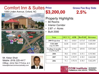 Comfort Inn &amp; Suites  Price  Gross Fee Buy Side  $3,200,00  2.5%  1000 Linden Avenue, Oxford,