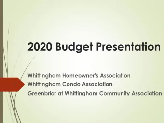2020 Budget Presentation  Whittingham Homeowners Association  Whittingham Condo Association  1