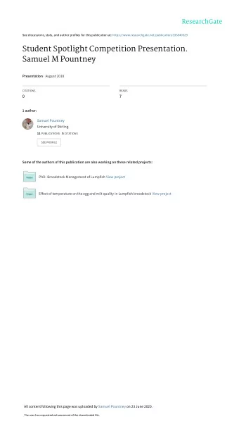 Student Spotlight Competition Presentation.  Samuel M Pountney Presentation  August 2018