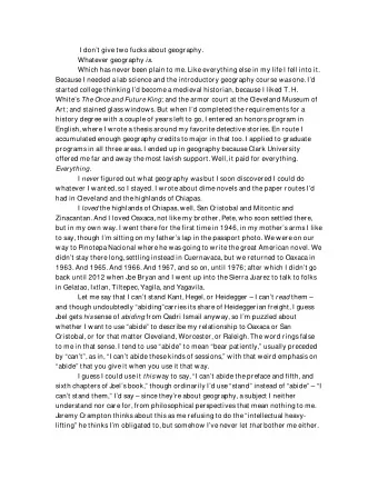 I dont give two fucks about geography. Whatever geography is .  Which has never been plain to