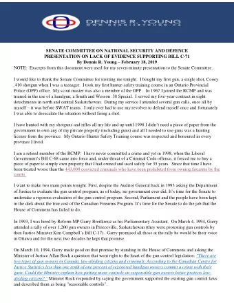 SENATE COMMITTEE ON NATIONAL SECURITY AND DEFENCE  PRESENTATION ON LACK OF EVIDENCE SUPPORTING BILL