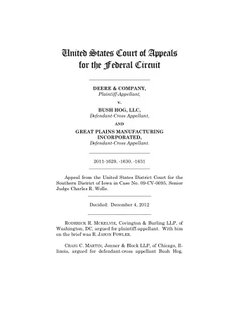 United States Court of Appeals  for the Federal Circuit  __________________________  DEERE &amp;