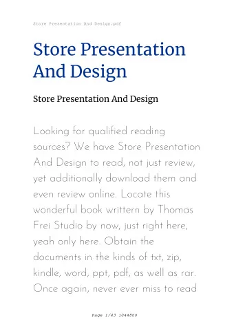 Store Presentation  And Design  Store Presentation And Design  Looking for qualified reading
