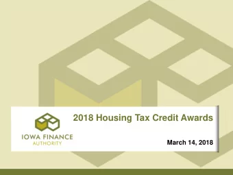 2018 Housing Tax Credit Awards  March 14, 2018  Supportive Housing for Families Set-Aside  $820,000