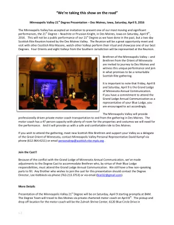 Were taking this show on the road Minneapolis Valley 21 st Degree Presentation  Des