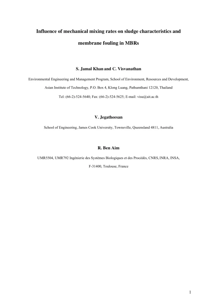 influence of mechanical mixing rates on sludge