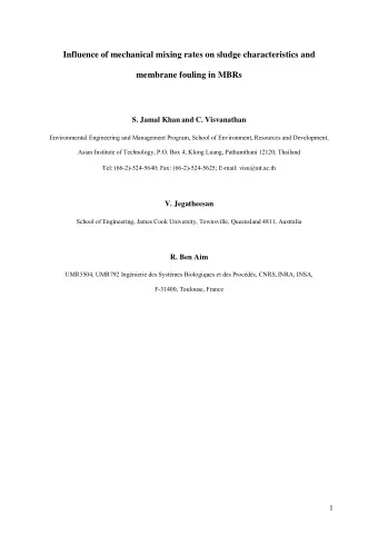 Influence of mechanical mixing rates on sludge characteristics and  membrane fouling in MBRs S.