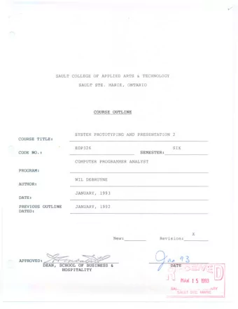 v  SAULT COLLEGE OF APPLIED ARTS &amp; TECHNOLOGY  SAULT  STE.  MARIE,  ONTARIO  COURSE  OUTLINE