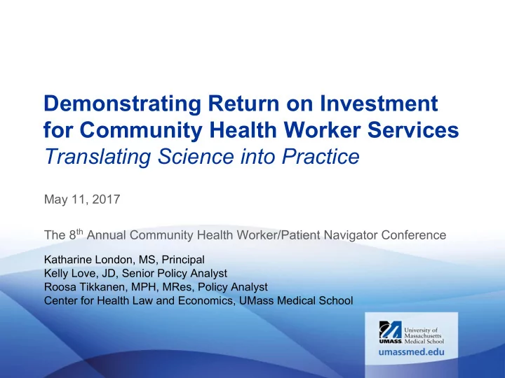 demonstrating return on investment for community health