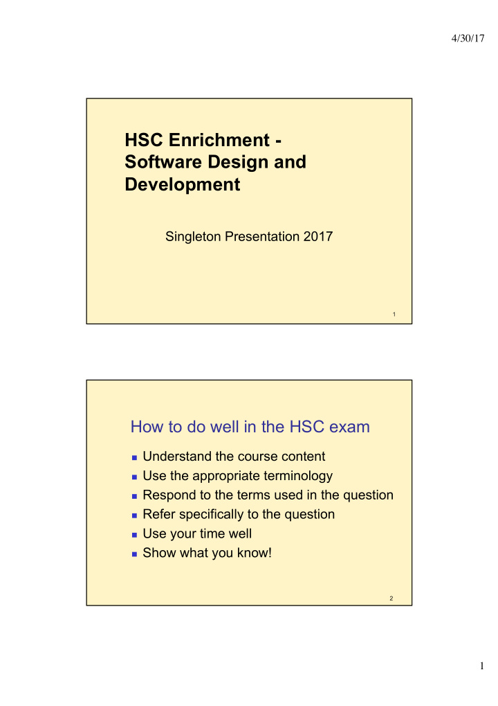 hsc enrichment software design and development