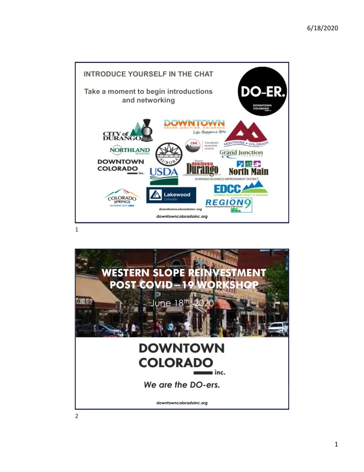 western slope reinvestment post covid 19 workshop