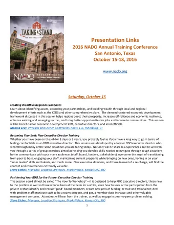 Presentation Links  2016 NADO Annual Training Conference  San Antonio, Texas  October 15-18, 2016