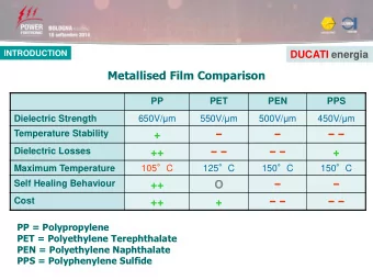Metallised Film Comparison  PP  PET  PEN  PPS 650V/  m 550V/  m 500V/  m 450V/  m