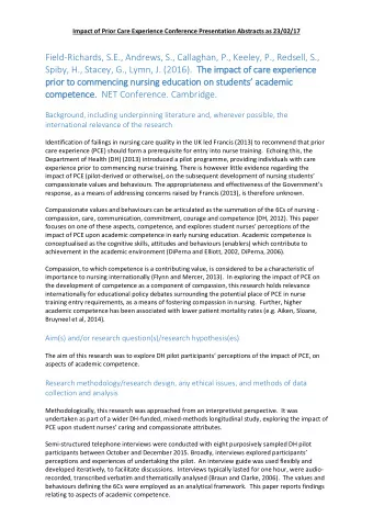 Field-Richards, S.E., Andrews, S., Callaghan, P., Keeley, P., Redsell, S.,  Spiby, H., Stacey, G.,