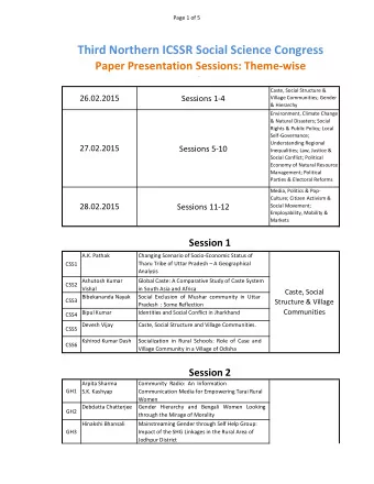 Third Northern ICSSR Social Science Congress  Paper Presentation Sessions: Theme-wise  Distribution