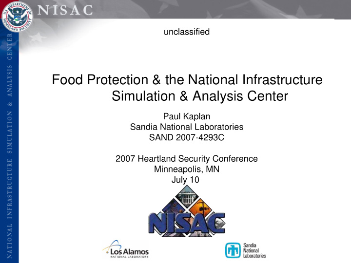 food protection the national infrastructure simulation
