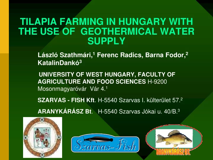 tilapia farming in hungary with the use of geothermical