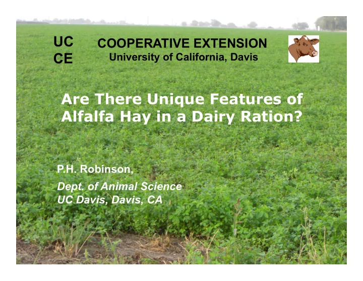 are there unique features of alfalfa hay in a dairy ration