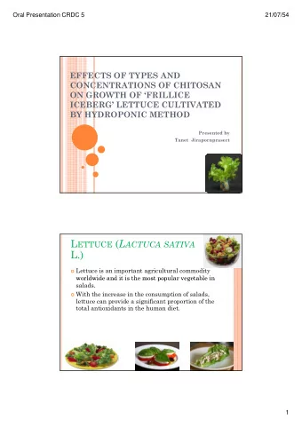 L.)  Lettuce is an important agricultural commodity  worldwide and it is the most popular