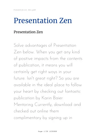 Presentation Zen  Presentation Zen  Solve advantages of Presentation  Zen below. When you get any