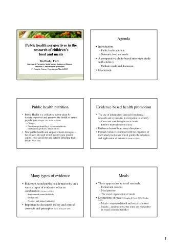 Agenda  Public health perspectives in the   Introduction  research of childrens   Public