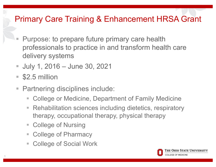 primary care training enhancement hrsa grant